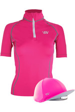 2022 Woof Wear Womens Short Sleeve Performance Riding Shirt & Convertible Hat Cover Bundle WA0006/3 - Berry